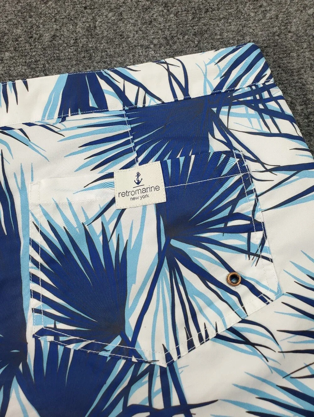Retromarine New York Swim Trunks Mens 38 Tropical Hawaiian Print Blue White